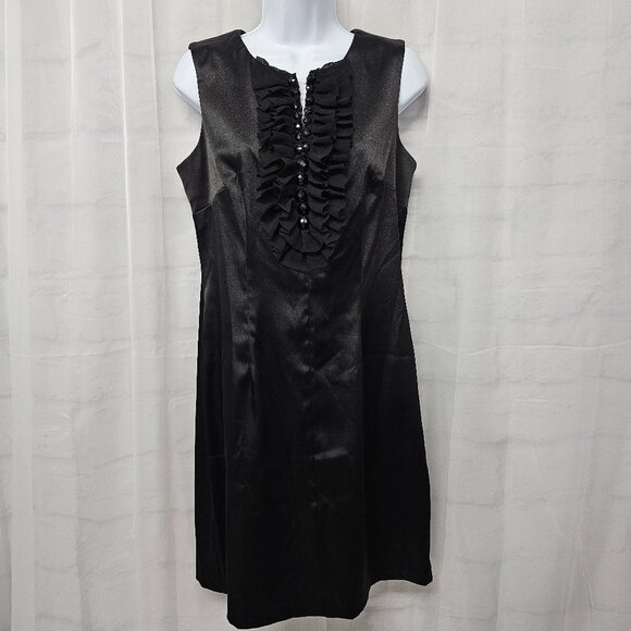 Connected Apparel Dress Black Satin Formal Sheath Ruffle Beaded Sleeveless 10 - Picture 8 of 8
